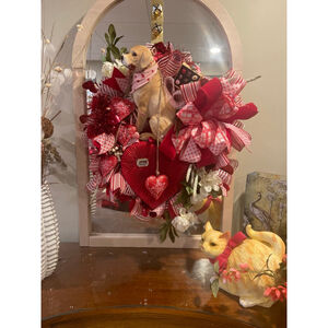 Handmade Valentine's Day Puppy Love Wreath, Red & White Dog Door Decor, Unique S